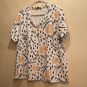 Chic Floral V-Neck Blouse - White and Yellow